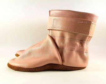 6 to 12 Month Soft Sole Pink Leather Baby Boots