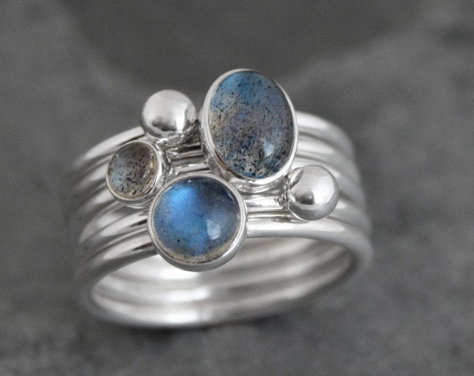 Naples Stacking Ring Set - Gold and Labradonite main image 1