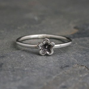 Cherry Blossom Stacking Ring Sterling Silver Flower Solitare or Stackable Ring, Botanical Jewelry Gardener Gift image 1