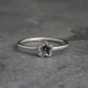 Cherry Blossom Stacking Ring Sterling Silver Flower Solitare or Stackable Ring, Botanical Jewelry Gardener Gift
