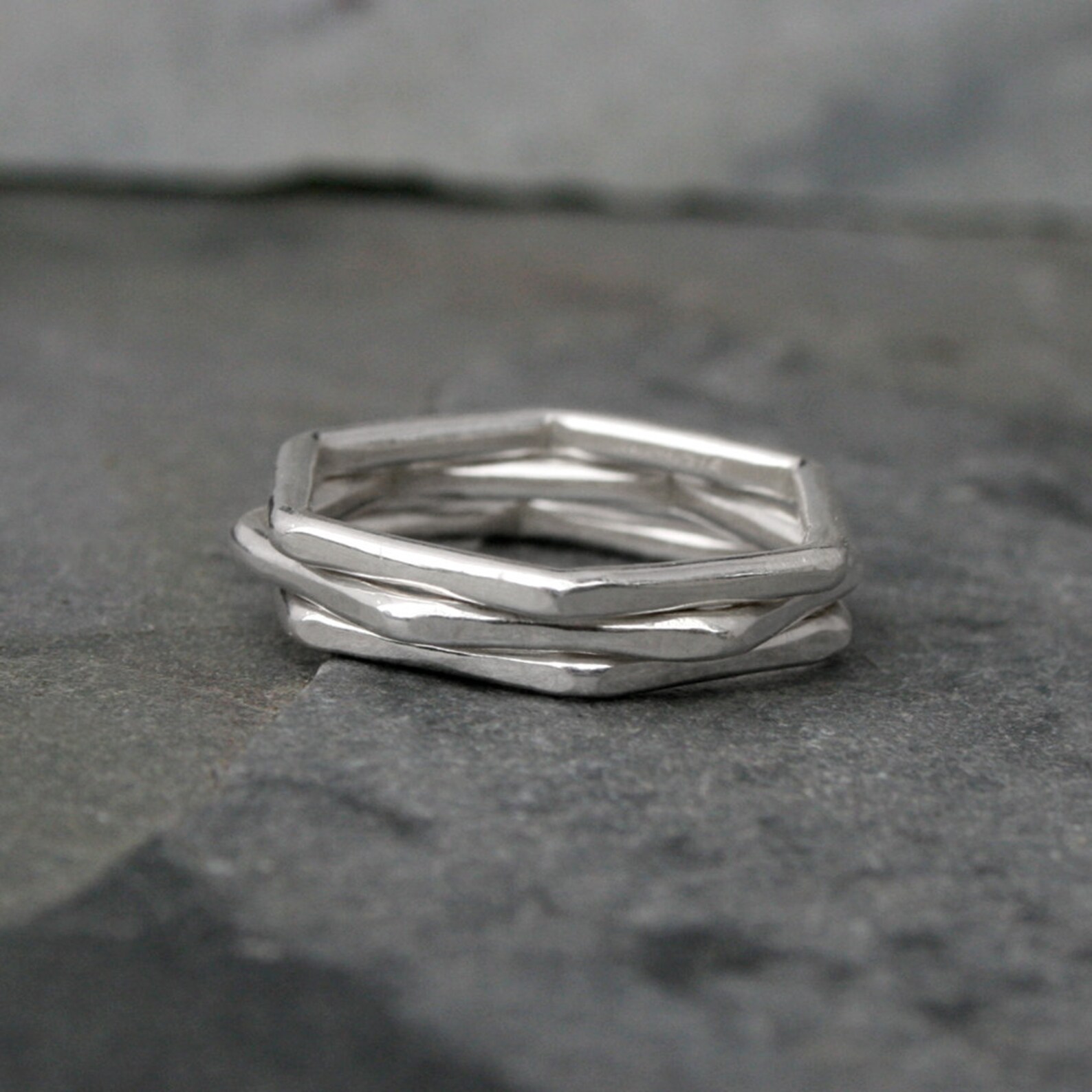 Geometric Stacking Rings Set of 3 Solid Sterling Silver | Etsy