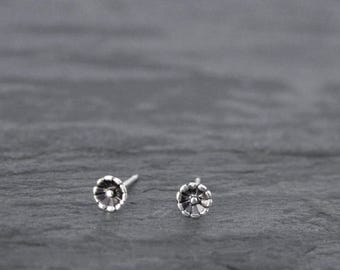Tiny Sterling Silver Flower Stud Earrings - Dainty Floral Jewelry