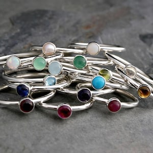Sterling Silver Birthstone Ring - 4mm Stackable Gemstone Band