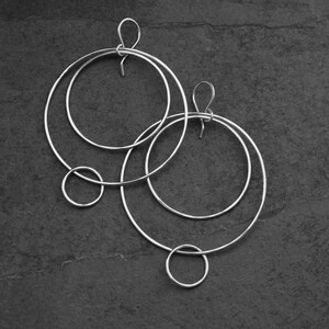 Sterling Silver Hoop Earrings, Multi Circle Dangle Earrings, Lightweight Lovely Movement, Beautiful 925 Solid Sterling Silver Artisan Hoops image 5