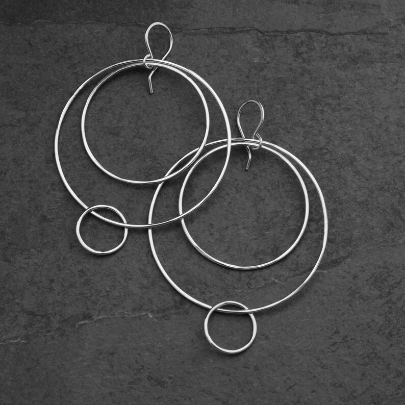 Sterling Silver Hoop Earrings, Multi Circle Dangle Earrings, Lightweight Lovely Movement, Beautiful 925 Solid Sterling Silver Artisan Hoops image 5