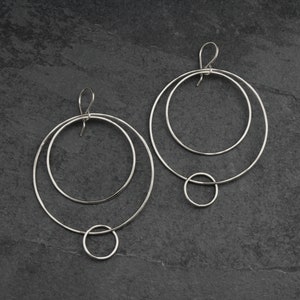 Sterling Silver Hoop Earrings, Multi Circle Dangle Earrings, Lightweight Lovely Movement, Beautiful 925 Solid Sterling Silver Artisan Hoops image 4