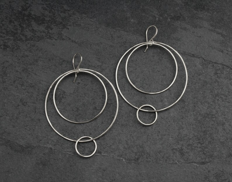 Sterling Silver Hoop Earrings, Multi Circle Dangle Earrings, Lightweight Lovely Movement, Beautiful 925 Solid Sterling Silver Artisan Hoops image 4