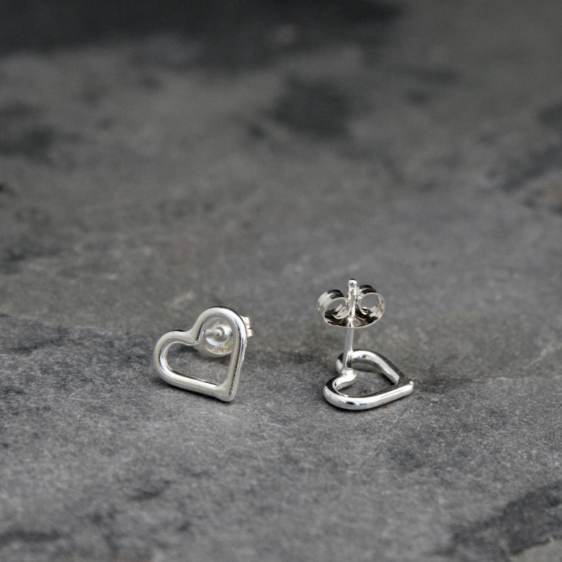 Little Heart Earrings, Sterling Silver Stud Post Earrings, Open Heart Love, Artisan Handmade Earrings image 4