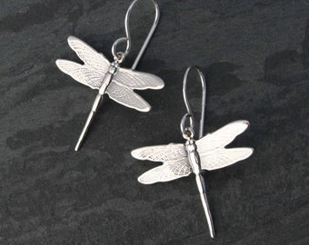 Dragonfly Sterling Silver Earrings, Bontanical Garden Fairy Earrings, Gardener Gift