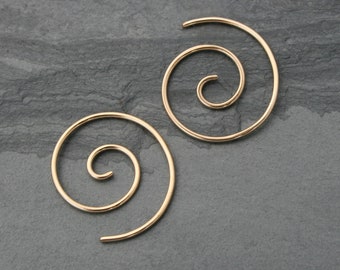 Small Spiral Earrings 14k Gold Filled, Size Small Minimalist Spirals, High Karat 14kt Yellow Gold Fill Threader Earrings