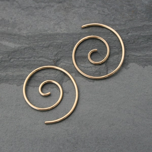 Small Spiral Earrings 14k Gold Filled, Size Small Minimalist Spirals, High Karat 14kt Yellow Gold Fill Threader Earrings