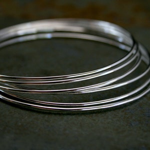 Set of 6 Sterling Silver Stacking Bangles, Six Stackable Skinny Bracelets, Smooth Shiny Finish, Solid Sterling Silver Slender Bangles image 3