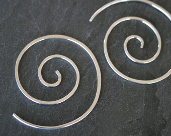 Spiral Earrings Solid Sterling Silver Swirl, Silver Simplicity Minimalist Medium Spirals