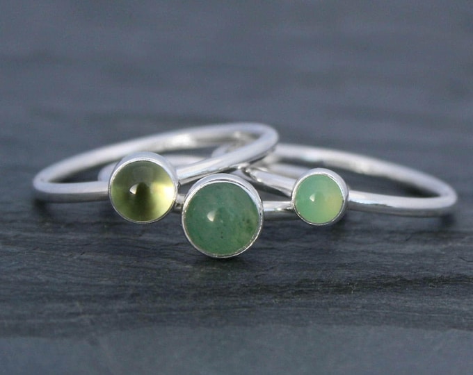 Spring Green Stacking Rings, Set of Three Sterling Silver Stackable ...