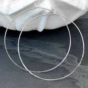 Extra Large Sterling Silver Hoop Earrings - Hand Forged 3" Hoops