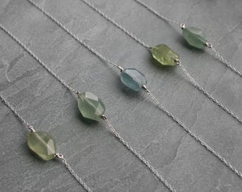 Aquamarine Necklace Sterling Silver Chain, Asymmetric Faceted Natural Aquamarine Gemstone, Minimalist or Layer