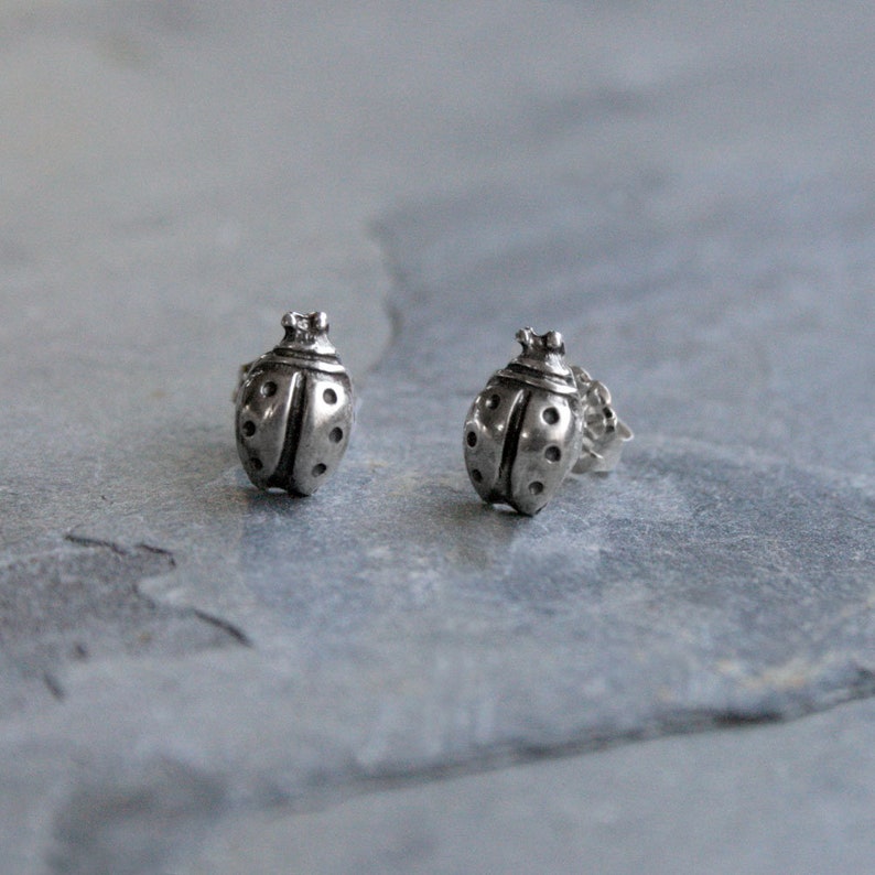 Garden Party Ladybug Bontanical Gardener Jewelry Lucky Love Bug Ladybird Nature Earring Pair Lady Bug Sterling Silver Post Stud Earrings