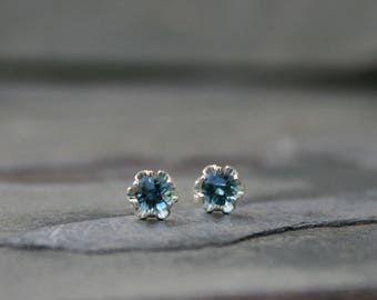 Clous d'oreilles en argent sterling avec pierres précieuses : bleu Londres, bleu suisse, bleu ciel, topaze transparente, améthyste, citrine, péridot, grenat, rubis, AU CHOIX