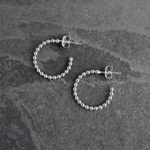 Small Sterling Silver Dot Hoop Earrings: Minimalist Push Back Hoops, 1/2 inch