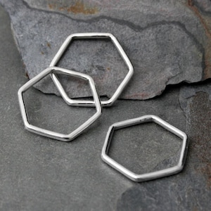 Geometric Stacking Rings, Set of 3 Solid Sterling Silver Rings, Hexagon Minimalist Design, Three Stackable Rings