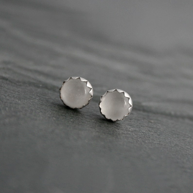 Moonstone Stud Earrings, Sterling Silver Studs, Natural Luminous Gemstones, White Moonstone Earrings image 1