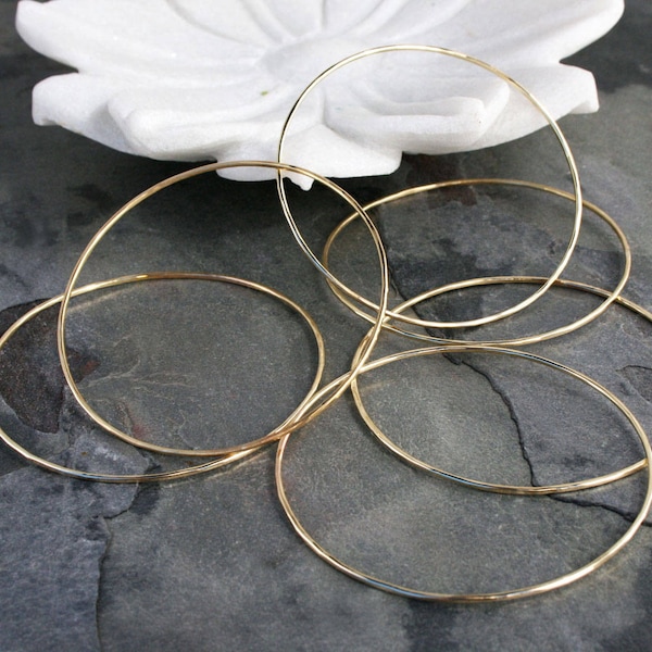 14k Gold Filled Bangles, Set of Six 6 Stacking Skinny Bracelets, High Karat Gold Fill Bangles, Set of Six