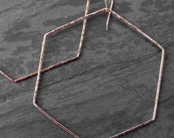 Extra Large Rose Gold Fill Hexagon Hoop Earrings, 14k Rose Gold Filled Hoops, Geometric Dangle Hoops, Modern Minimalist Bold Design