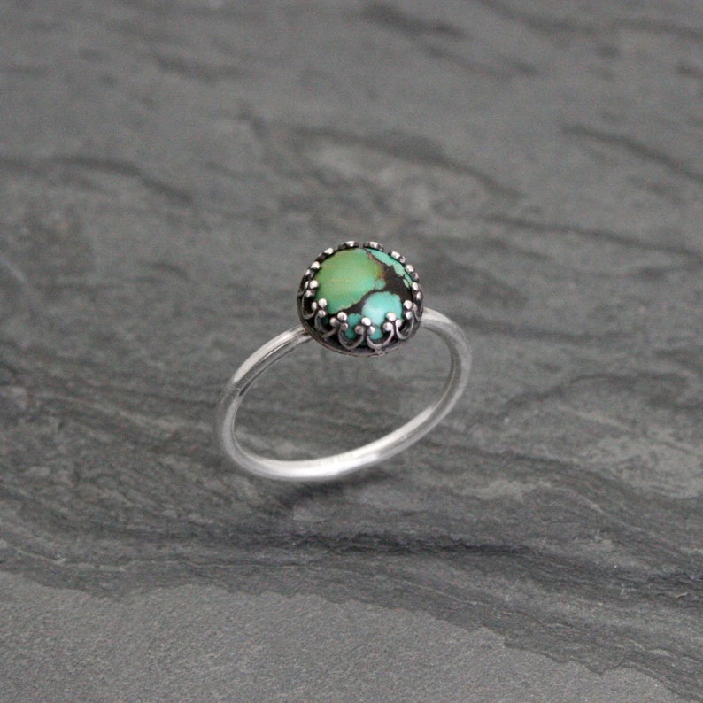 Custom Turquoise Sterling Silver Ring, You Choose the Stone, Made to Order, Dainty Natural Veined Turquoise zdjęcie 2