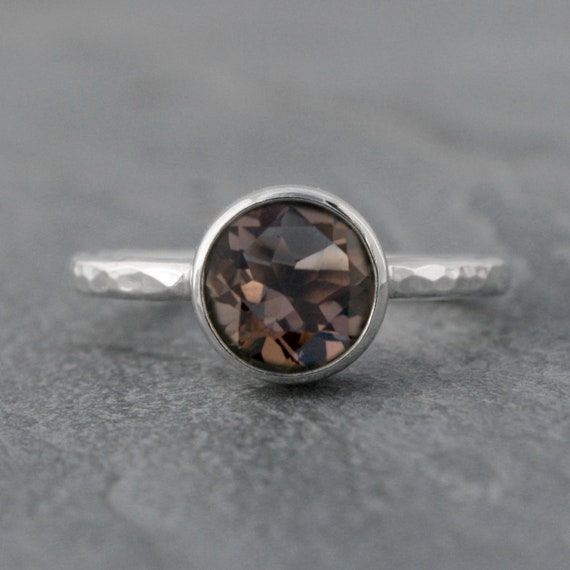 Whiskey Quartz Ring Sterling Silver Faceted Gemstone Ring Smoky