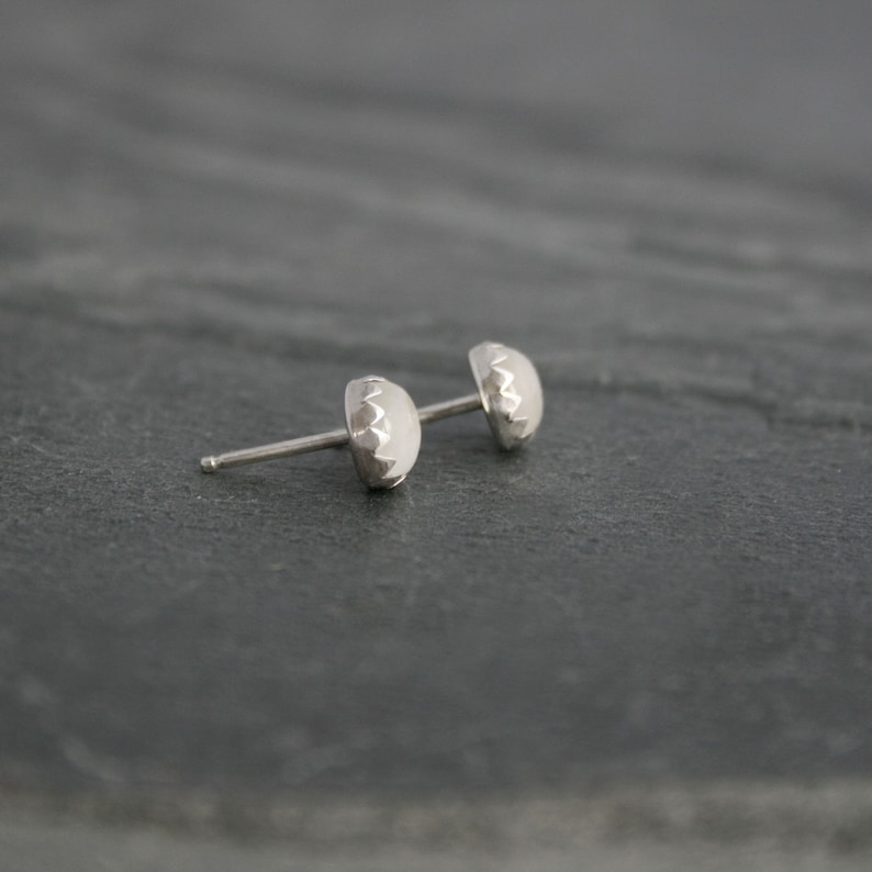 Moonstone Stud Earrings, Sterling Silver Studs, Natural Luminous Gemstones, White Moonstone Earrings image 3