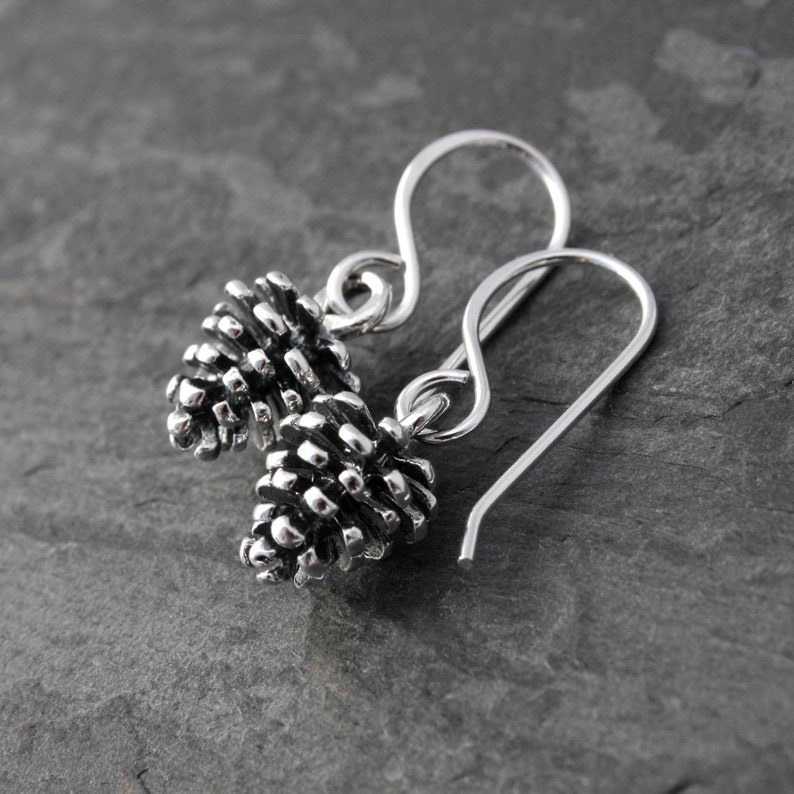Pine Cone Sterling Silver Earrings, Bontanical Pine Tree Forest, Pacific Northwest Jewelry Earrings, Pinecone Earrings image 1