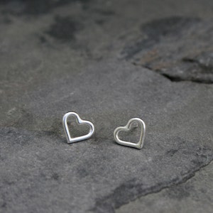Little Heart Earrings, Sterling Silver Stud Post Earrings, Open Heart Love, Artisan Handmade Earrings image 3