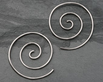 Sterling Silver Spiral Earrings, Silver Swirl Koru Nautilus Symbol, Size Medium 925 Sterling Silver Threader Earrings