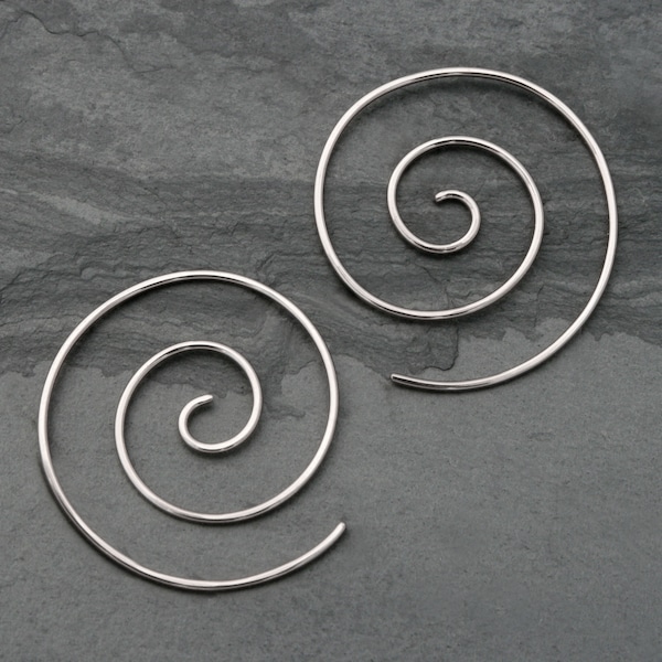 Medium Sterling Silver Spiral Earrings, Silver Swirl Koru Nautilus Symbol, Size Medium 925 Sterling Silver Threader Earrings