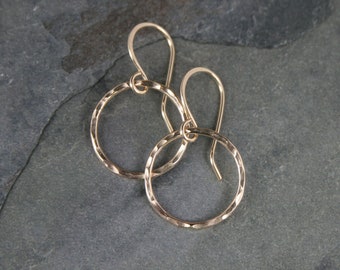 14k Gold Filled Hoop Earrings, Extra Small Little Round Eternity Hoops, 14k Yellow Gold Fill Minimalist Dangle Hammered XS Circles