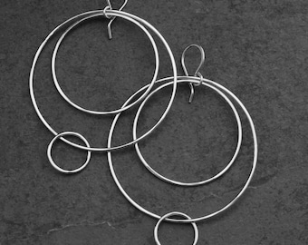 Sterling Silver Hoop Earrings, Multi Circle Dangle Earrings, Lightweight Lovely Movement, Beautiful 925 Solid Sterling Silver Artisan Hoops