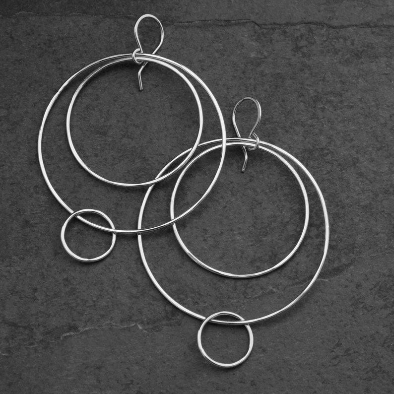Sterling Silver Hoop Earrings, Multi Circle Dangle Earrings, Lightweight Lovely Movement, Beautiful 925 Solid Sterling Silver Artisan Hoops image 1