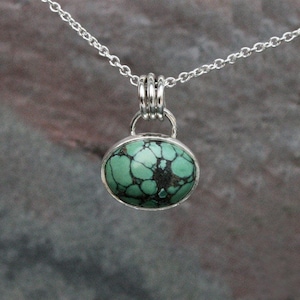Turquoise Pendant Sterling Silver Necklace, Dainty Oval Turquoise, Custom Choice Natural Blue Green Veined Turquoise, Layer Jewelry