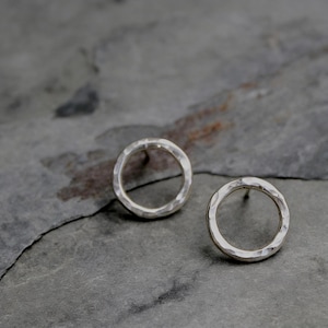 Hammered Sterling Silver Open Circle Stud Earrings: Dainty Minimalist Jewelry