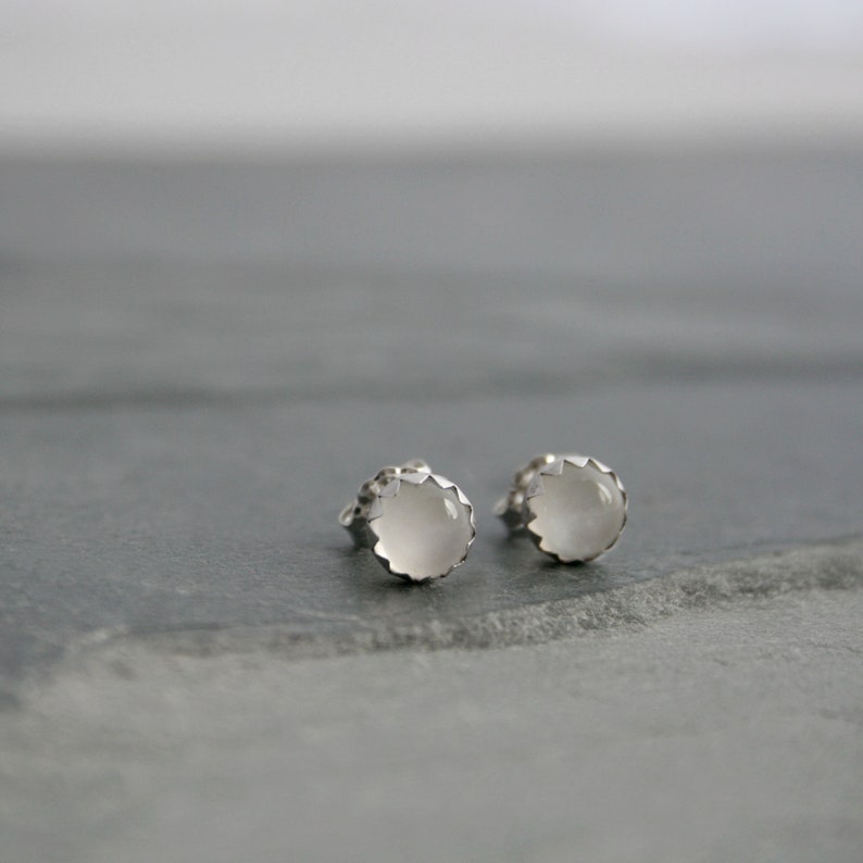 Moonstone Stud Earrings, Sterling Silver Studs, Natural Luminous Gemstones, White Moonstone Earrings image 4