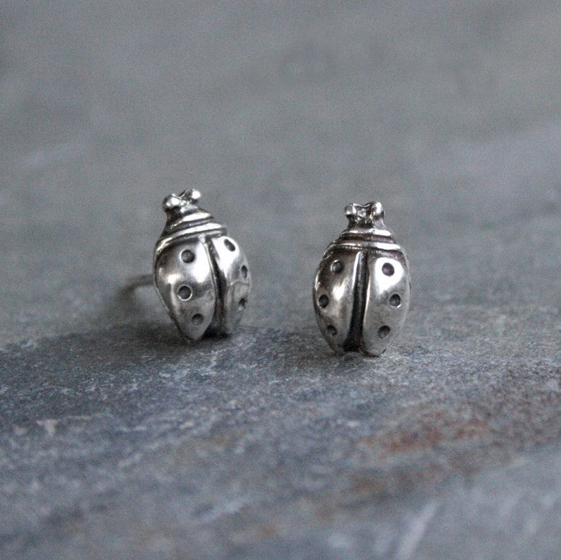 Garden Party Ladybug Bontanical Gardener Jewelry Lucky Love Bug Ladybird Nature Earring Pair Lady Bug Sterling Silver Post Stud Earrings