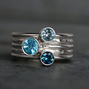 Stacking Rings Set: Sterling Silver with Faceted Gemstones - Customizable