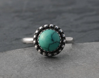 Turquoise Cabochon Ring: Sterling Silver Desert Sky, Size 9.5
