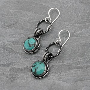 Sterling Silver Turquoise Earrings: Southwestern Dangle Cabochons