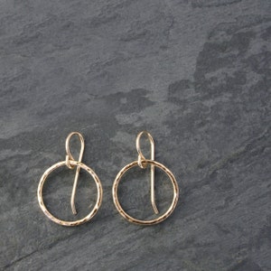 14k Gold Filled Hoop Earrings, Extra Small Little Round Eternity Hoops, 14k Yellow Gold Fill Minimalist Dangle Hammered XS Circles