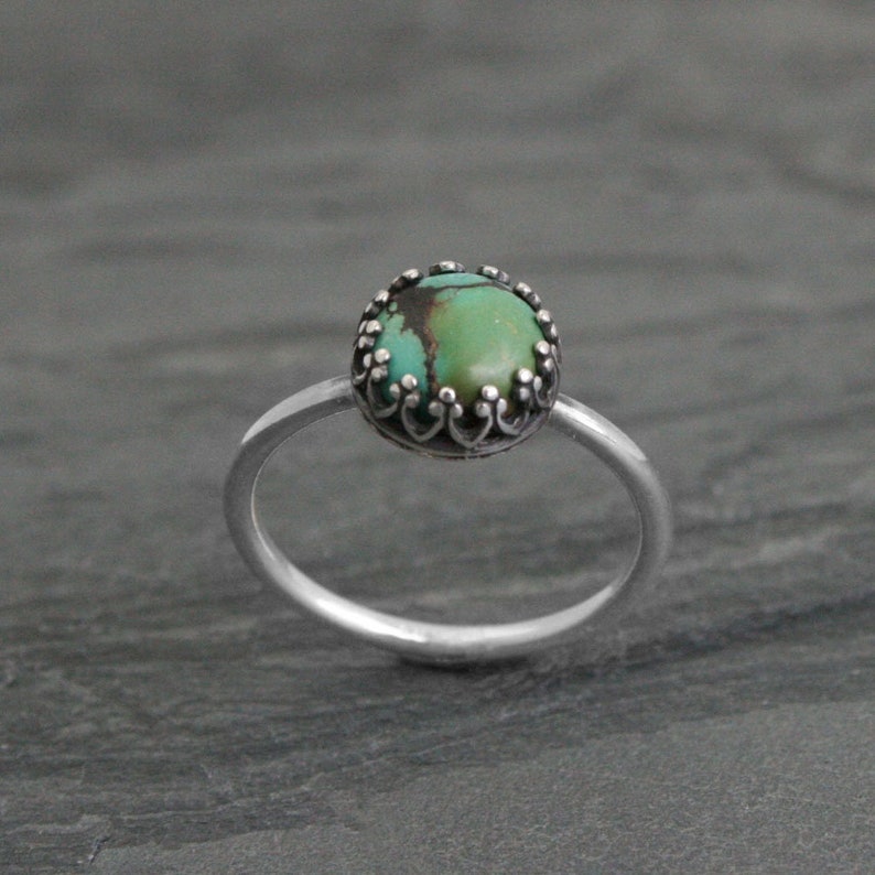 Custom Turquoise Sterling Silver Ring, You Choose the Stone, Made to Order, Dainty Natural Veined Turquoise zdjęcie 3