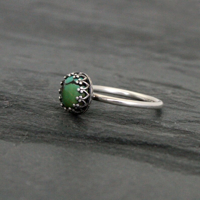 Custom Turquoise Sterling Silver Ring, You Choose the Stone, Made to Order, Dainty Natural Veined Turquoise zdjęcie 4