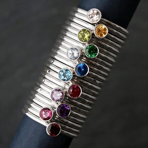 Birthstone Ring: Faceted 4mm Gemstone - Sterling Silver Band