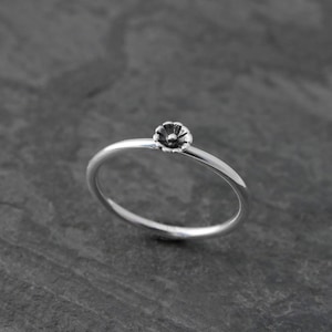 Tiny Flower Ring, Sterling Silver Stacking Mid Knuckle Midi Ring, Floral Blossom Ring, Solitare or Stackable Ring