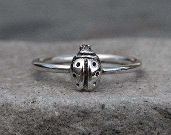 Sterling Silber Marienkäfer Ring, Glücksbringer (Bandgrößen stapelbar)